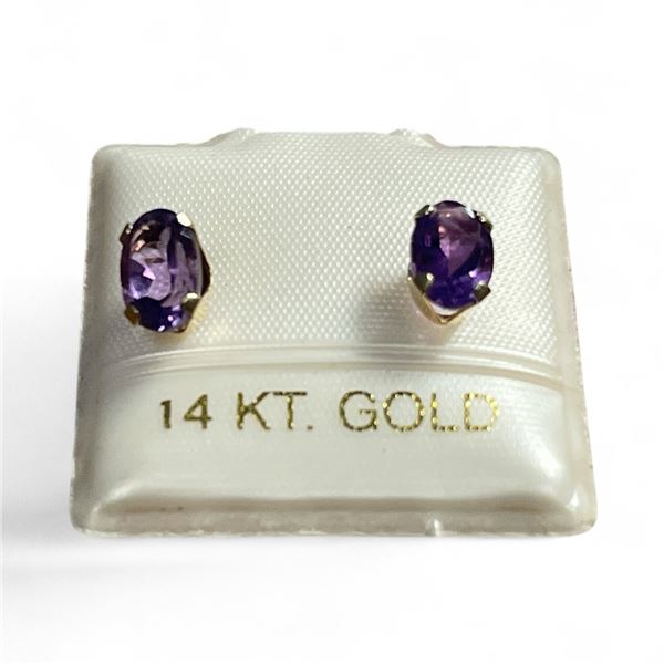 14 KT Gold Amethyst Stud Earrings - Butterfly Backs - Gemstones are 3.5 mm x 6 mm