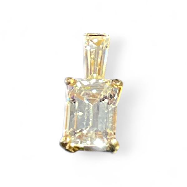 14KT Gold White Topaz Pendant - Emerald cut stone is 4.9mm x 7mm - Total weight including gemstone: