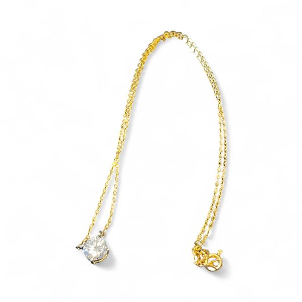14KT Gold 1 Carat Cubic Zirconia Solitaire Necklace - 16" Long - Total Weight including gemstone: 1