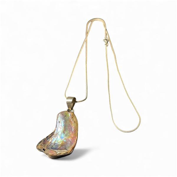 Natural Abalone Pendant Set in Sterling Silver on a 22" Sterling Chain - Pendant is 1.25" x 2" - Tot