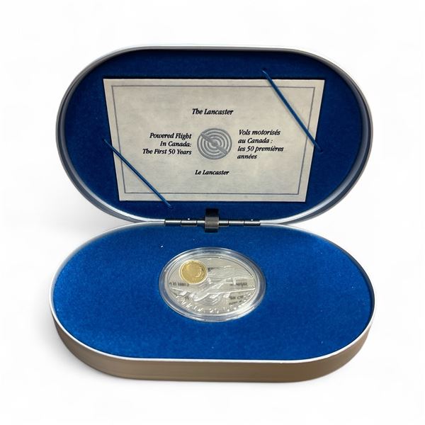 1990 .925 Silver Canadian "The Lancaster"  One Troy Oz. $20 Coin with 24k Gold Covered Cameo - From