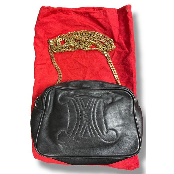 Vintage CELINE Triomphe Leather Chain Shoulder Bag