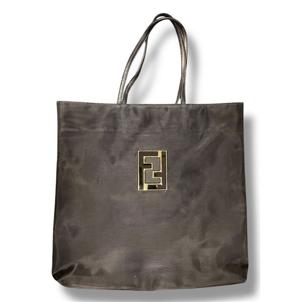 Fendi Logo Plaque Black Nylon Tote Bag - Authenticity not Verified