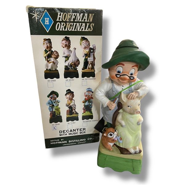 Vintage 1975 Hoffman Originals "Mr. Lucky Series - Mr. Farmer" Decanter Empty Music Box with