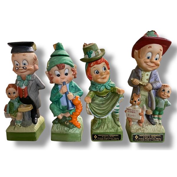 4 Vintage Hoffman Ceramic Whiskey Decanters, Includes 1975 "Mr. Charmer" & "Mrs. Lucky" and 1977 [x=