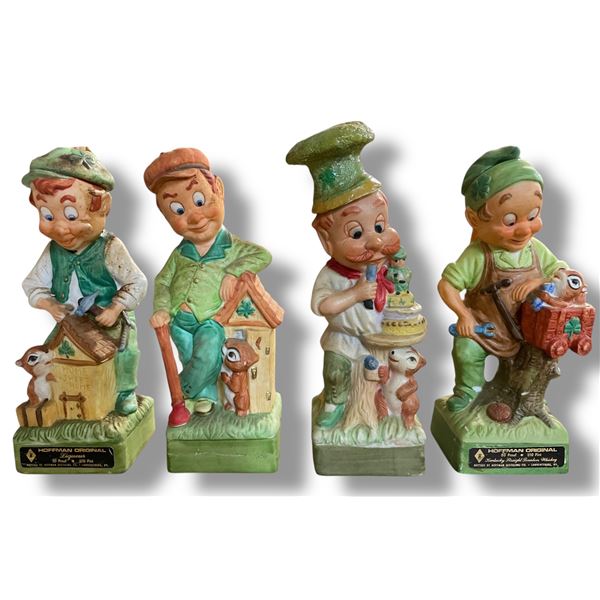 4 Vintage 1975 Hoffman Ceramic Whiskey Decanters, Includes "Mr. Carpenter", "Mr. Plumber", "Mr
