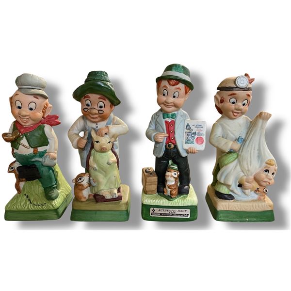 4 Vintage 1980 Hoffman Ceramic Whiskey Decanters Empty, Includes "Mr. Railroad Engineer", "Mr. Farme