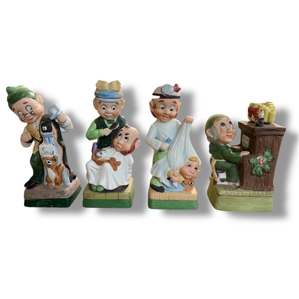 4 Vintage 1980 Hoffman Ceramic Whiskey Decanters Empty, Includes "Mr. Photographer", "Mr. Barber", "