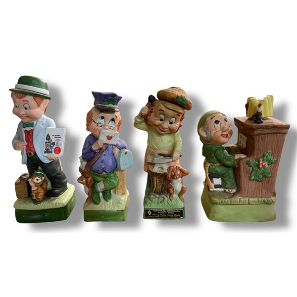 4 Vintage 1980 Hoffman Ceramic Whiskey Decanters Empty, Includes "Mr. Salesman", "Mr. Mailman", "Mr.
