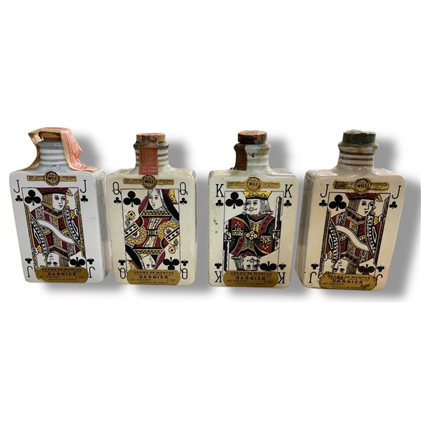 4 Vintage 1971 Garnier Playing Card Empty Mini Decanters, Includes 2 Jacks, Queen, and King of Clubs