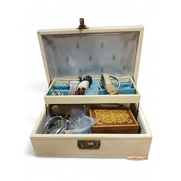 Jewelry Box with 1 Swiss Army, 1 Seiko Quartz Watch, & 3.5" Made in Japan Black Doll