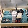 Image 2 : Jewelry Box with 1 Swiss Army, 1 Seiko Quartz Watch, & 3.5" Made in Japan Black Doll