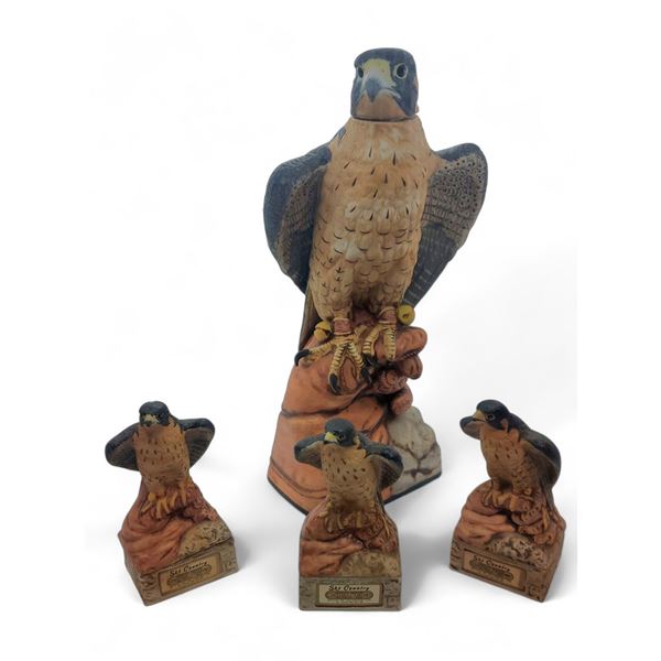 4 Vintage 1978 Ski Country "Peregrine Falcon" Empty Ceramic Bourbon Whiskey Decanters - Includes 1 F