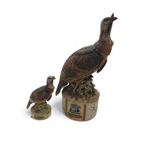 2 Vintage 1976 Ski Country "Wild Turkey" Empty Ceramic Bourbon Whiskey Decanters - Includes 1 Full-S