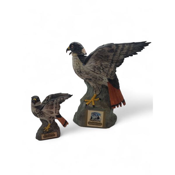 2 Vintage 1977 Ski Country "Red Tailed Hawk" Empty Ceramic Bourbon Whiskey Decanters - Includes 1 Fu