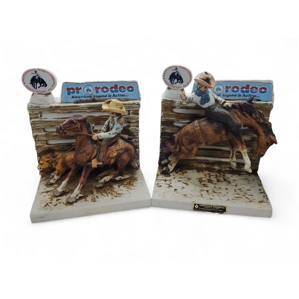 2 Vintage 1989 Pro Rodeo Series "Calf Roping & "Bareback Riding" Ceramic Decanters Empty
