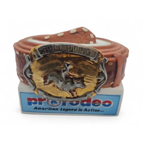 Vintage 1989 Hoffman Pro Rodeo "Bull Riding" Belt Decanter Empty