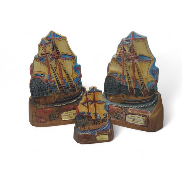 3 Vintage 1970 Hudson's Bay Canadian Rye Whisky Empty Decanters "Nonsuch", Includes 2 Full-Size and