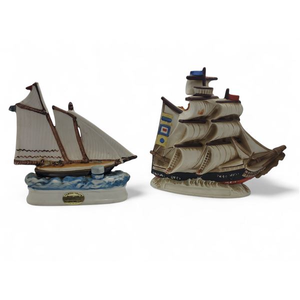 Dug's West Indies Decanter Empty 1974 and Famous Firsts Yacht America 1978 Ceramic Figurine Collecti