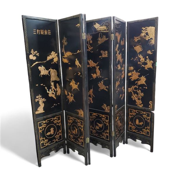 Asian Design Sideboard with Carved Dragon Panels - Custom Cut Removable Smoked Glass Top - 19" x 71"