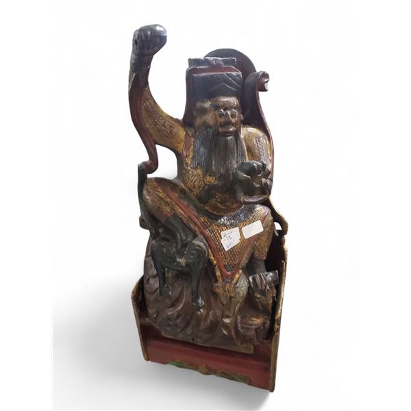 Carved Chinese Wooden Deity Figure - Approx. H14" x W6.5"