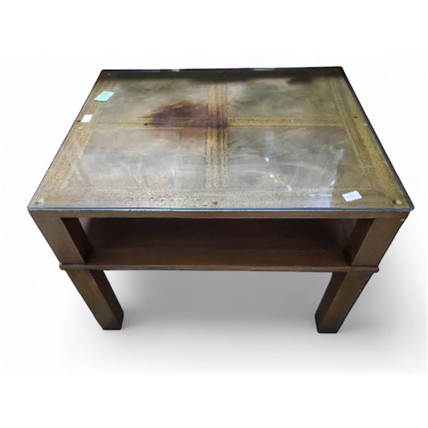 Vintage Wooden Coffee Table with Glass Top