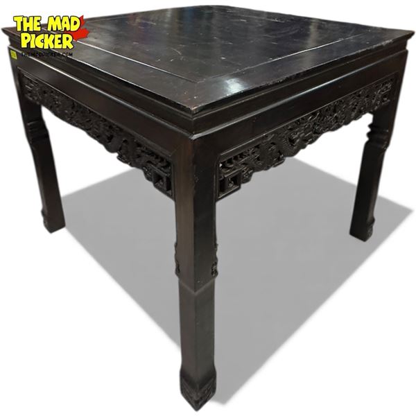 Chinese Hardwood Carved Table with Intricate 8 Dragons Carvings, 33" Tall
