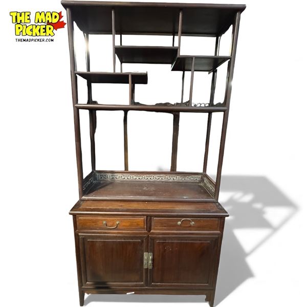 Large Chinese Hardwood Scholar's Style Display Cabinet, 85" Tall