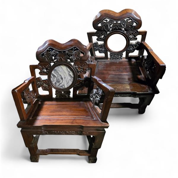 Pair of Chinese Hardwood Chairs, 42" Tall