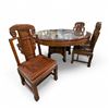 Image 1 : Chinese Carved Hardwood Round Dining Table & Matching Chairs - H30" x Dia. 62"
