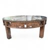 Image 1 : Chinese Carved Hardwood Round Table with Glass Top, Approx. H15" x Dia. 39"