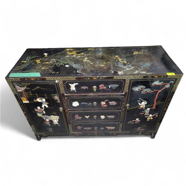 Vintage Chinese Black Lacquer Sideboard, Approx. H32" x 48" x 18"