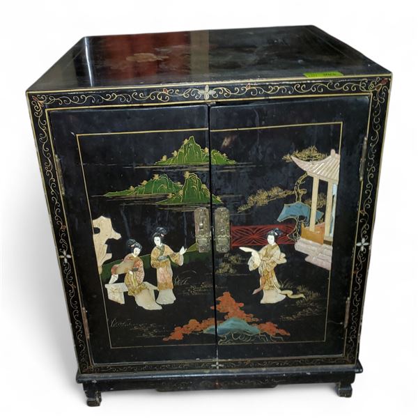 Vintage Chinese Black Lacquer Corner Cabinet, Approx. H24" x 20" x 20"