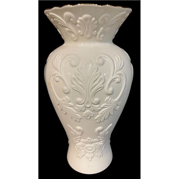 Lenox Porcelain Vase, Embossed Floral and Scroll Design with Gold Trim, 16" Tall
