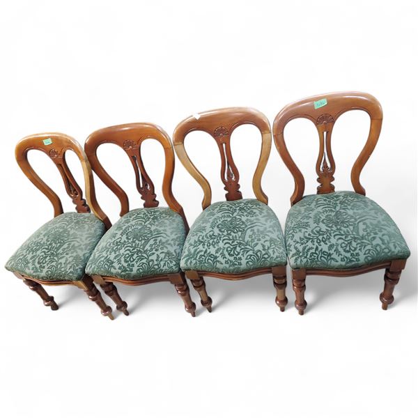 Set 0f 4 Victorian-Style Carved Wood Dining Chairs