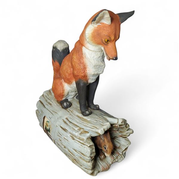 1970s Ski Country  "Red Fox on a Log with Rabbit" Bourbon Whiskey  Decanter - 13" Tall