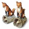 Image 1 : Two 1973 Ski Country "Red Fox on  a Log with Rabbit" Mini Bourbon Whiskey Decanters - 5" tall