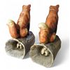Image 2 : Two 1973 Ski Country "Red Fox on  a Log with Rabbit" Mini Bourbon Whiskey Decanters - 5" tall