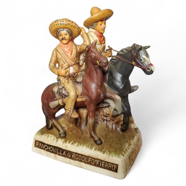 1970s "Pancho Villa & Rodolfo Fierro" 1.6 Oz. Tequila  Decanter - 7" tall - Empty