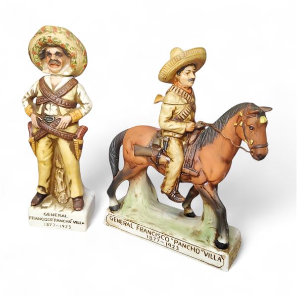 Two 1970s "Pancho Villa" 1.6 Oz. Tequila Decanters - 6" tall-  Empty