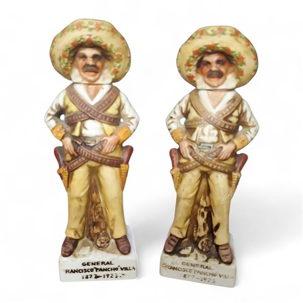 Two 1972 "Pancho Villa" 1.6 Oz. Tequila Decanters - 6" tall - Empty