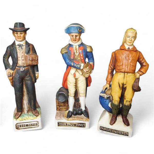 3 Vintage McCormick  2 Oz. Mini Liquor Decanters - "Jesse James, John Paul Jones, Charles Lindbergh"