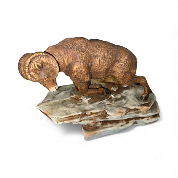 1977 Jack Richardson Wildlife Series "Charging Ram" #2 of 4 Piece Set- Porcelain Liquor Decanter - E