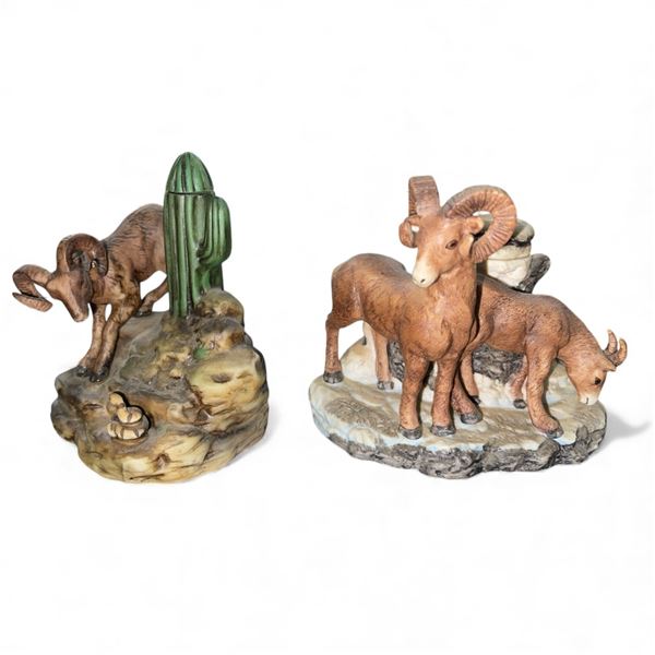 2 x 1980s Ski Country "Sheep & Ram" 50ml Porcelain Mini Decanters - Empty