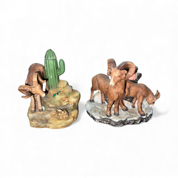 2 x 1980s Ski Country "Sheep & Ram" 50ml Porcelain Mini Decanters - Empty