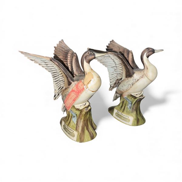 2 Vintage Ski Country "Duck" 50ml Porcelain Mini Decanters - Empty - 5.5" Tall