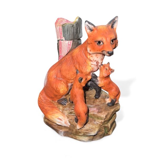1979 Ski Country "Fox Family" Porcelain Mini Decanter - 4" Tall - Empty