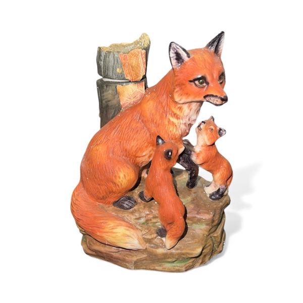 1979 Ski Country "Fox Family" Porcelain Mini Decanter with Box - 4" Tall - Empty