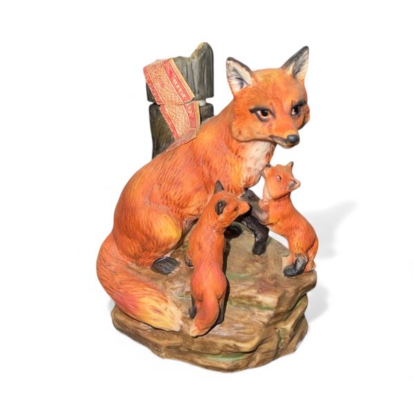1980 Ski Country "Fox Family" Porcelain Mini Decanter with Box - 4" Tall - Empty