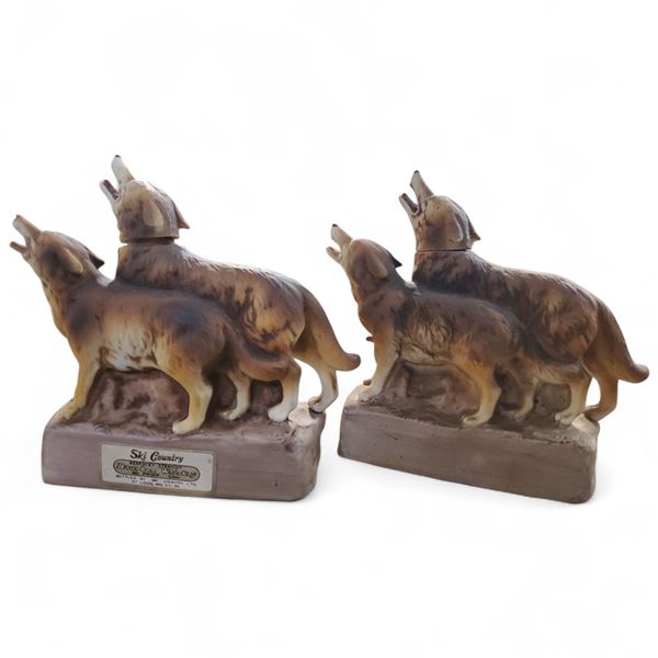 Two 1978 Ski Country "Coyote Family" 2 Oz. Porcelain Mini Decanters - Empty